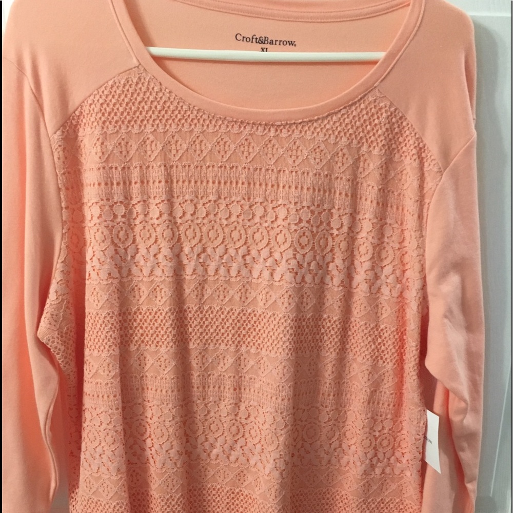 Croft & Barrow Peach 3/4 Sleeve Top XL